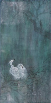  chinese oil painting - Egret in rain old Chinese